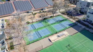 Bird's eye view of the pickleball and tennis courts