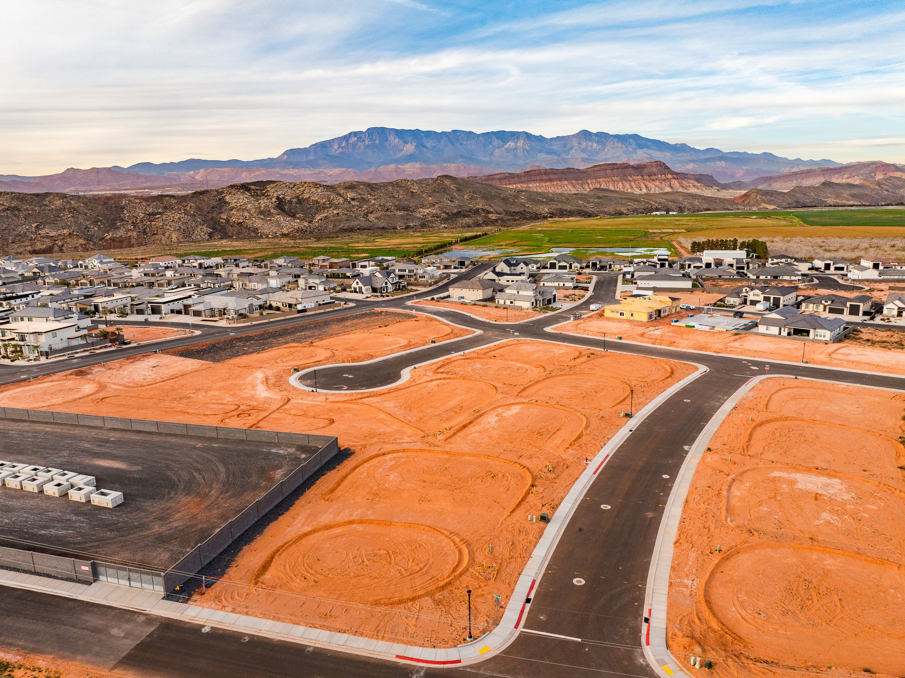 Aerial view of residential area featuring mountains