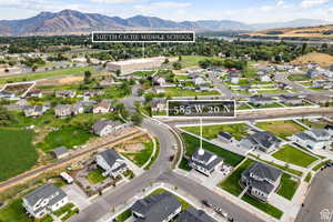 Aerial perspective of suburban area with mountains