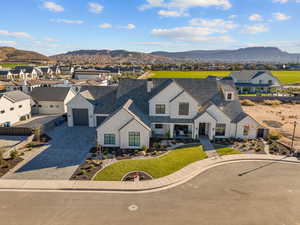 Aerial perspective of suburban area featuring mountains