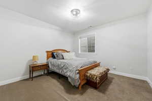Bedroom with carpet and baseboards