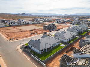 Aerial view of residential area with mountains