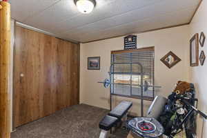 Exercise area with carpet flooring