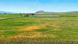 View of grassy yard featuring a mountain view and a view of countryside