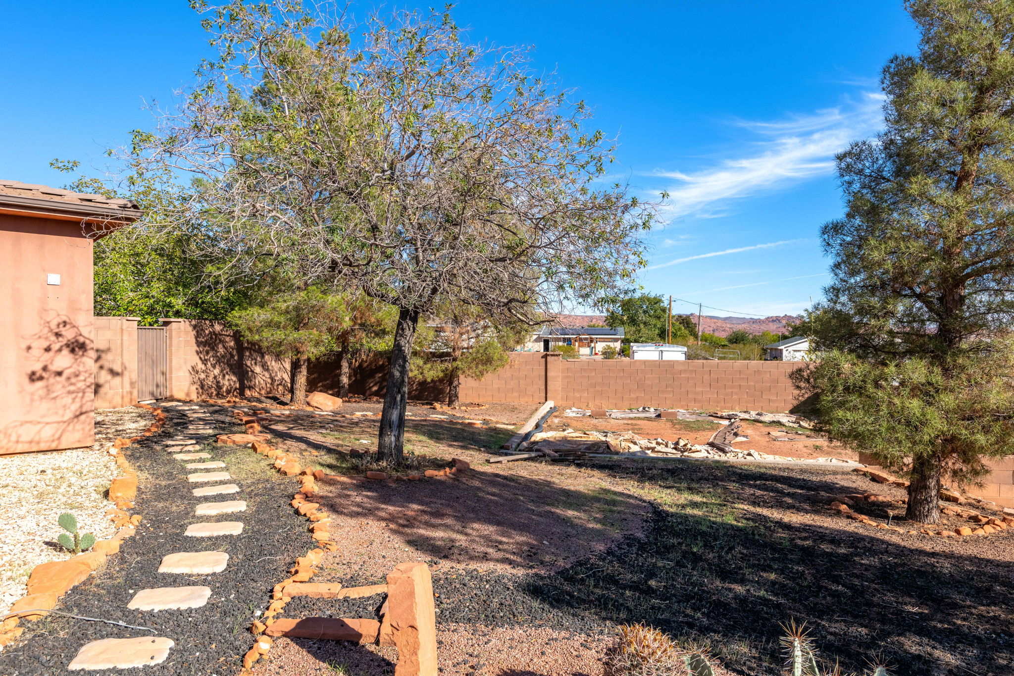View of fenced backyard