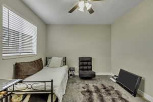 Bedroom featuring ceiling fan, and great natural light