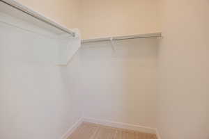 Walk in closet featuring light carpet