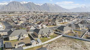 Aerial perspective of suburban area with mountains