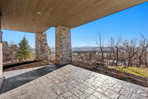 View of patio featuring a mountain view