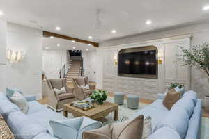 Living room featuring wood finished floors and recessed lighting