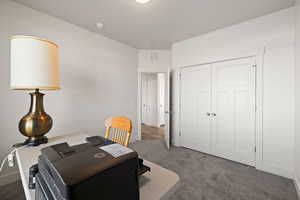 Spare bedroom with carpet flooring and light paint