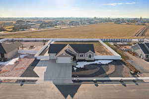 Aerial perspective of rural suburban area