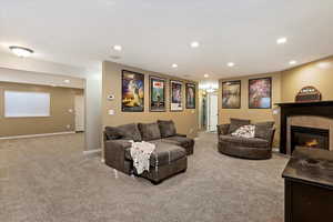 Basement TV/Media Room with Fireplace