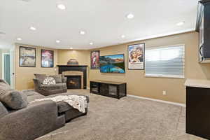 Basement TV/Media Room with Fireplace
