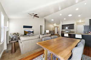 Dining area featuring a ceiling fan