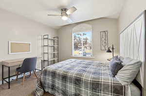 Bedroom featuring carpet flooring and a ceiling fan