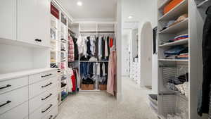Walk in closet with light carpet