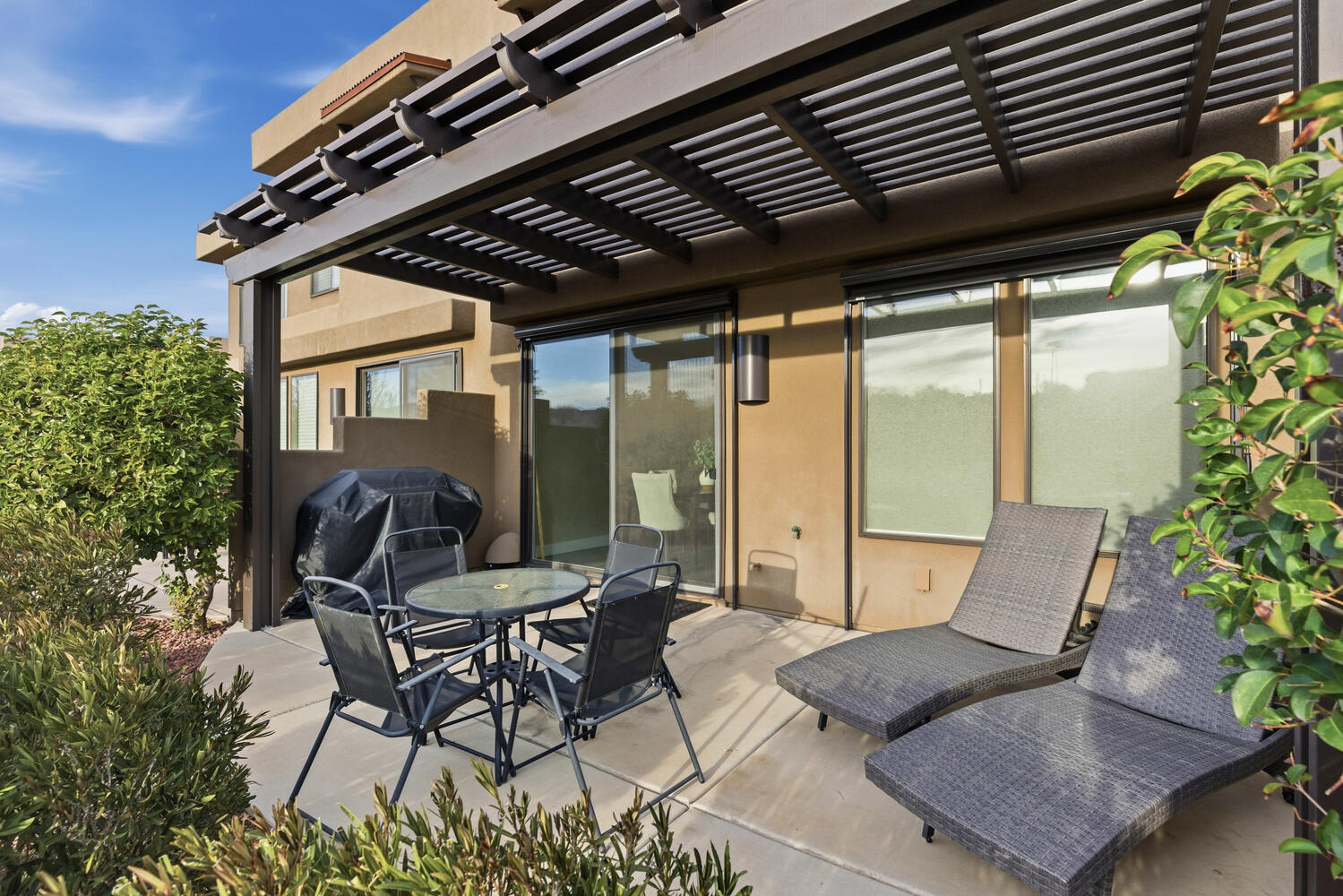 View of patio / terrace featuring outdoor dining space, area for grilling, and a pergola