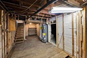 Unfinished below grade area featuring water heater, new in September of 2025