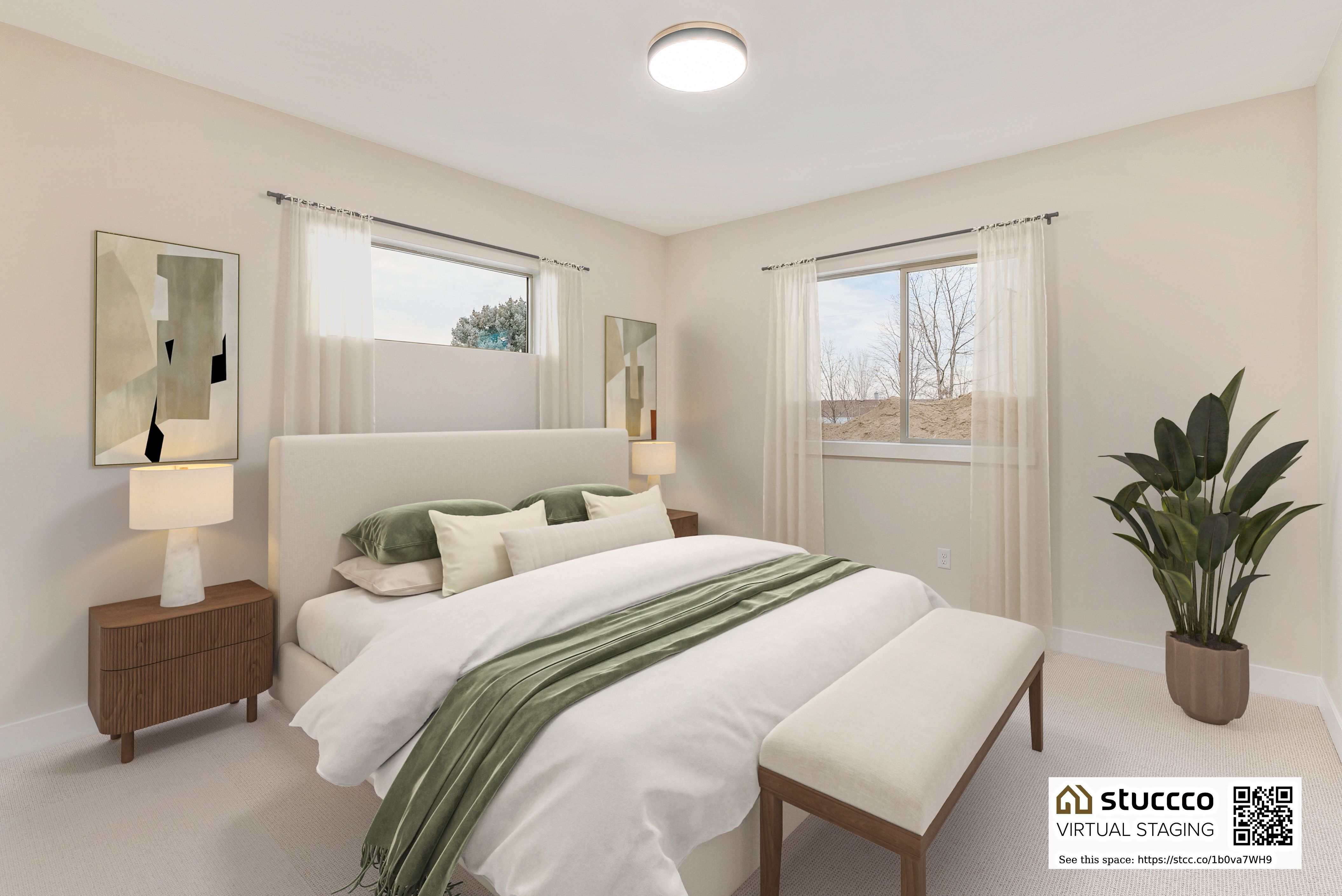 Bedroom #3:  featuring multiple windows and carpet. This room is virtually staged.