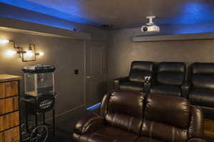 Home theater room with a textured wall