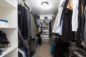 Walk in closet with carpet flooring