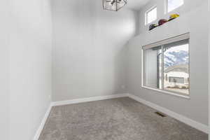 Spare room with carpet floors and a high ceiling