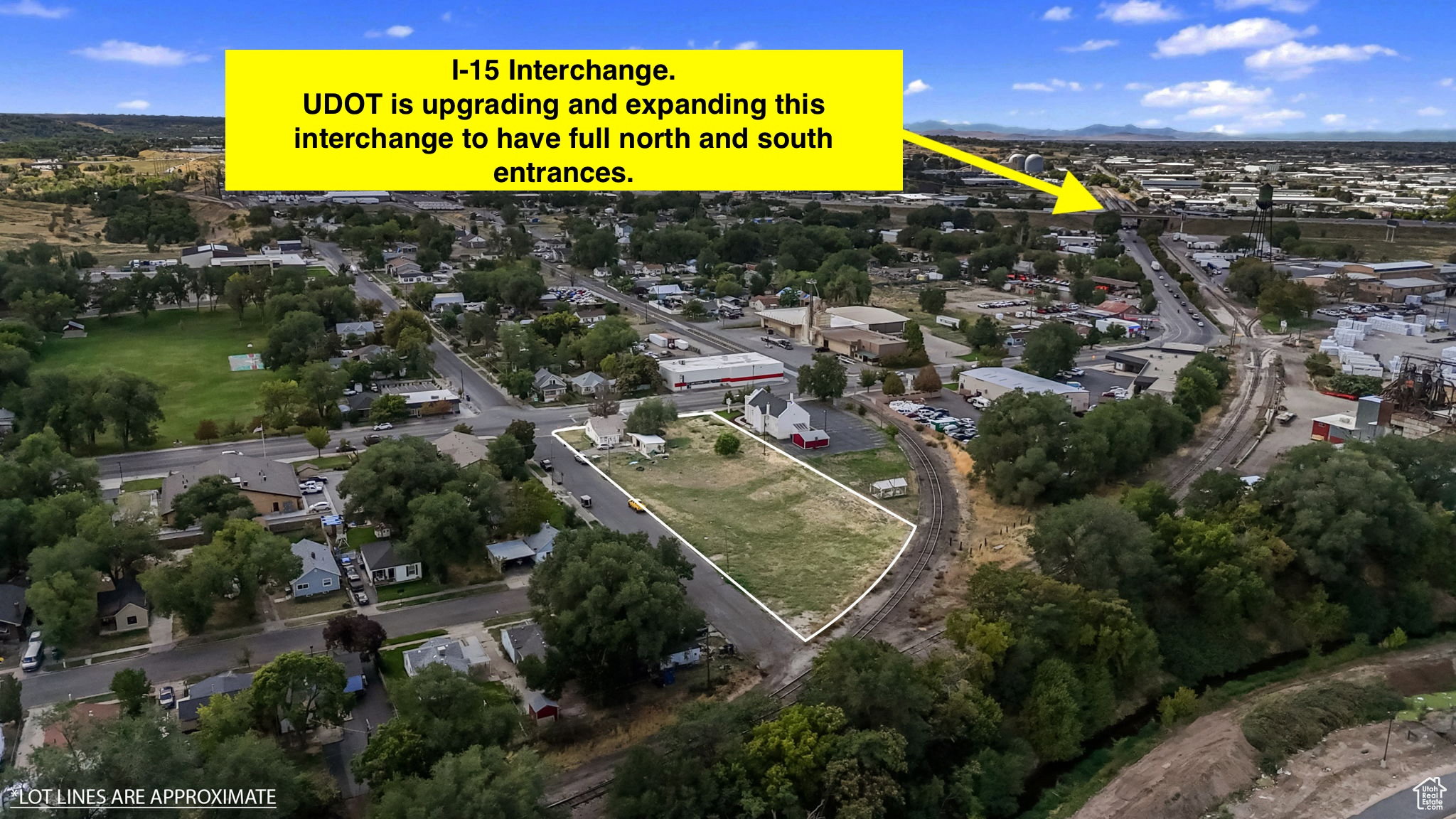 Aerial overview of property's location featuring property parcel outlined