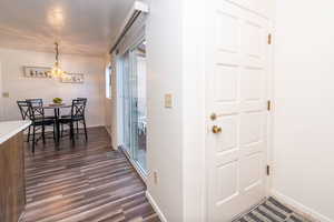 Front foyer with baseboards and dark wood-style flooring