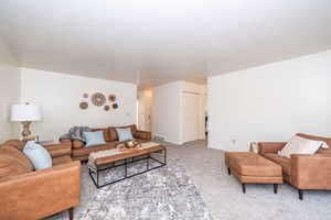 Living room with light carpet