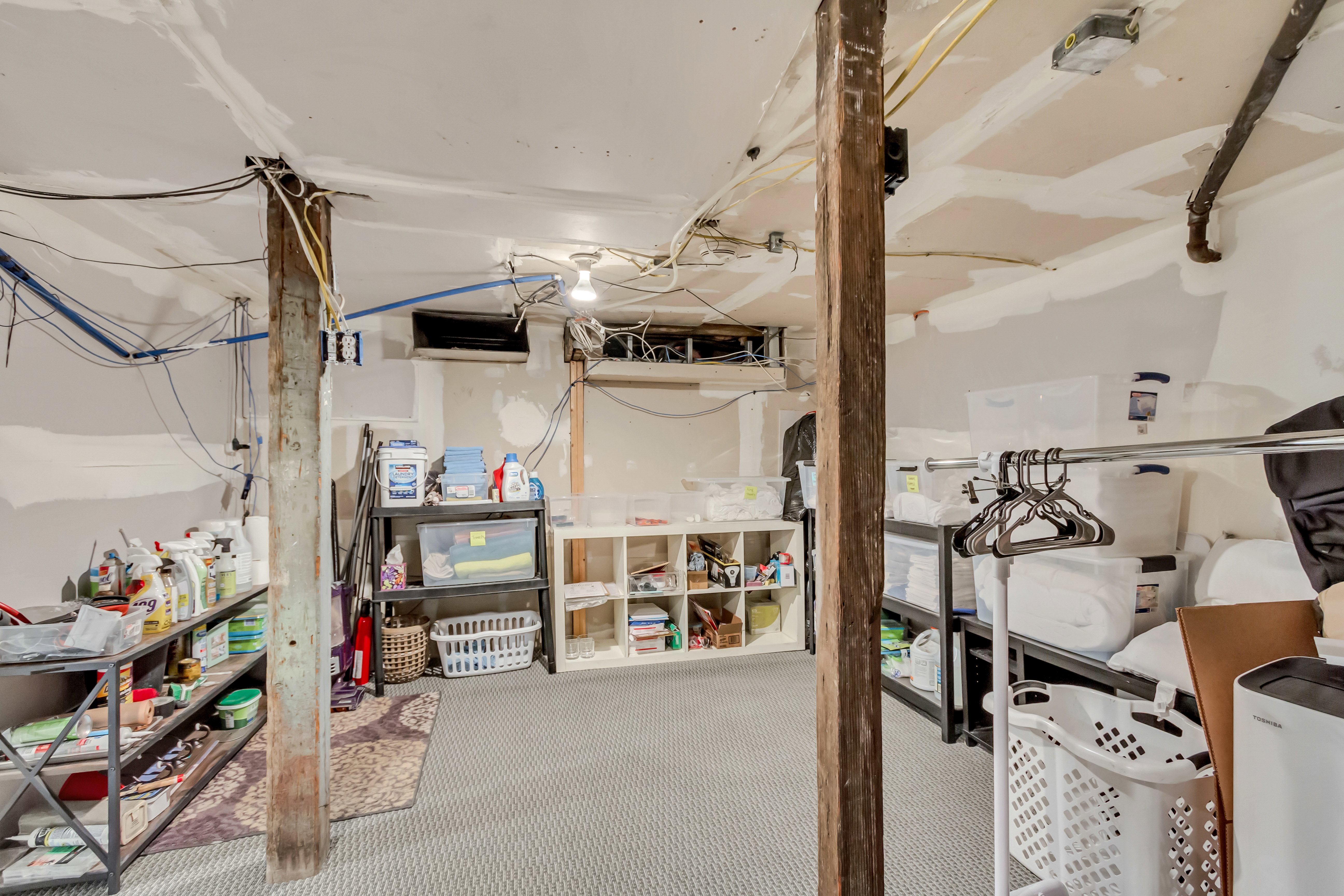 Unfinished basement storage room