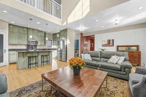 Full view of great room and kitchen