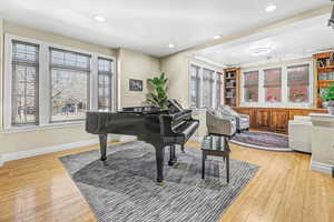 Entry living area featuring bamboo flooring