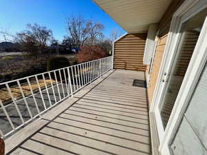 View of balcony from outside main floor bedroom