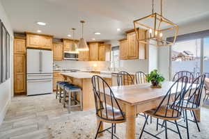 Dining room with hanging lights