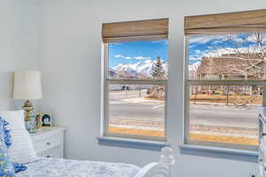 Bedroom featuring a mountain view