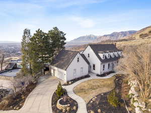 Drone / aerial view of a mountain backdrop