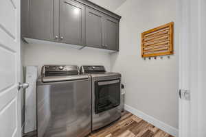 Laundry room with cabinet space, washer and dryer