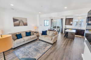Open concept room including a spacious balcony!