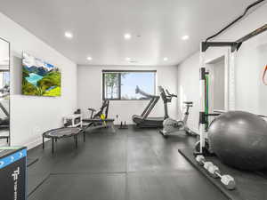 Exercise area with recessed lighting