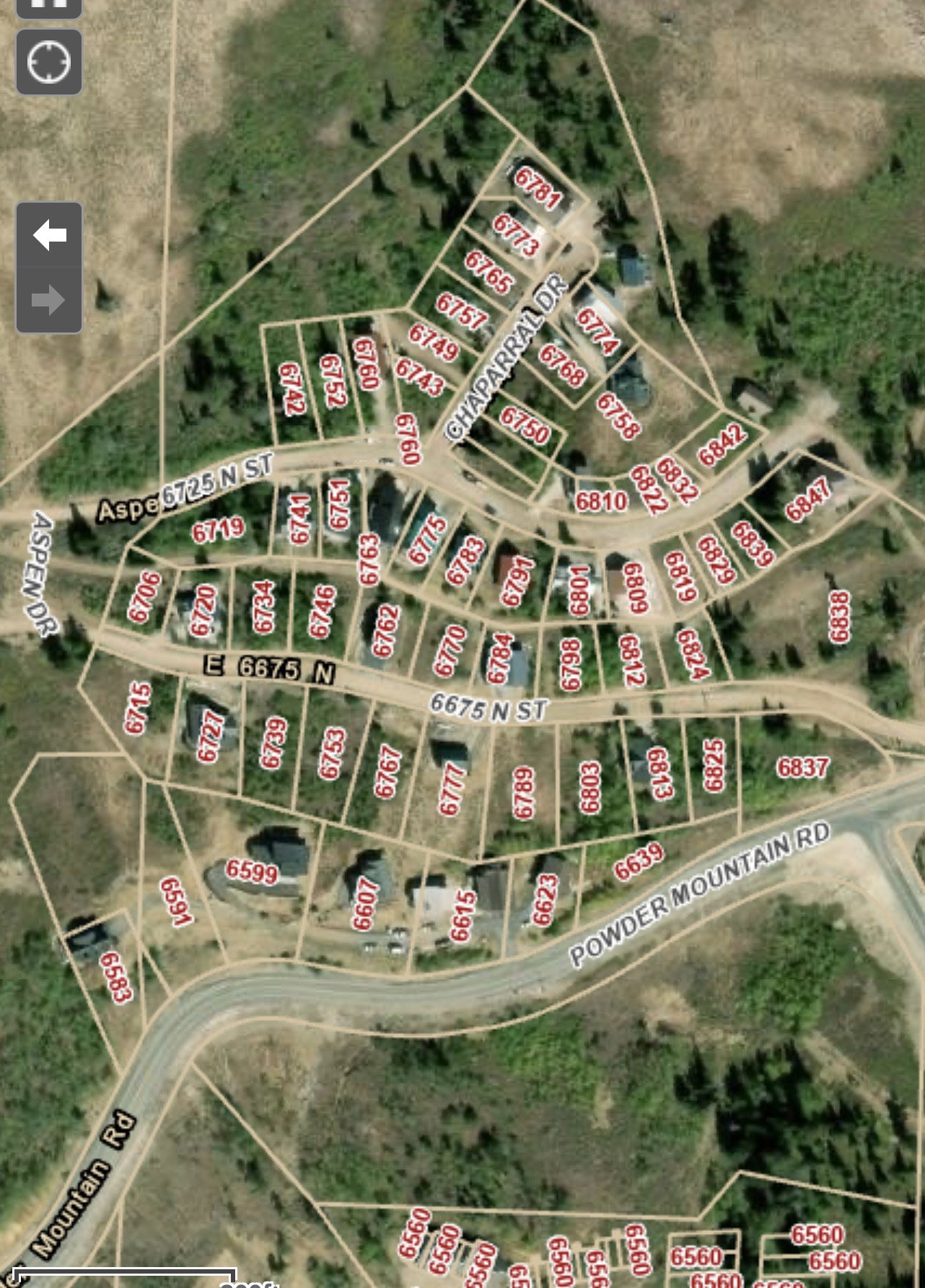 Aerial map of property and surrounding area featuring property parcel outlined