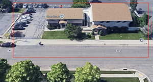 Aerial overview of property's location featuring property parcel outlined