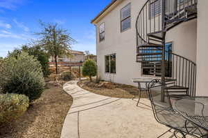 View of patio / terrace with stairway and outdoor dining space