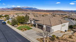 Aerial perspective of suburban area featuring mountains