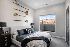 Bedroom featuring carpet flooring and recessed lighting