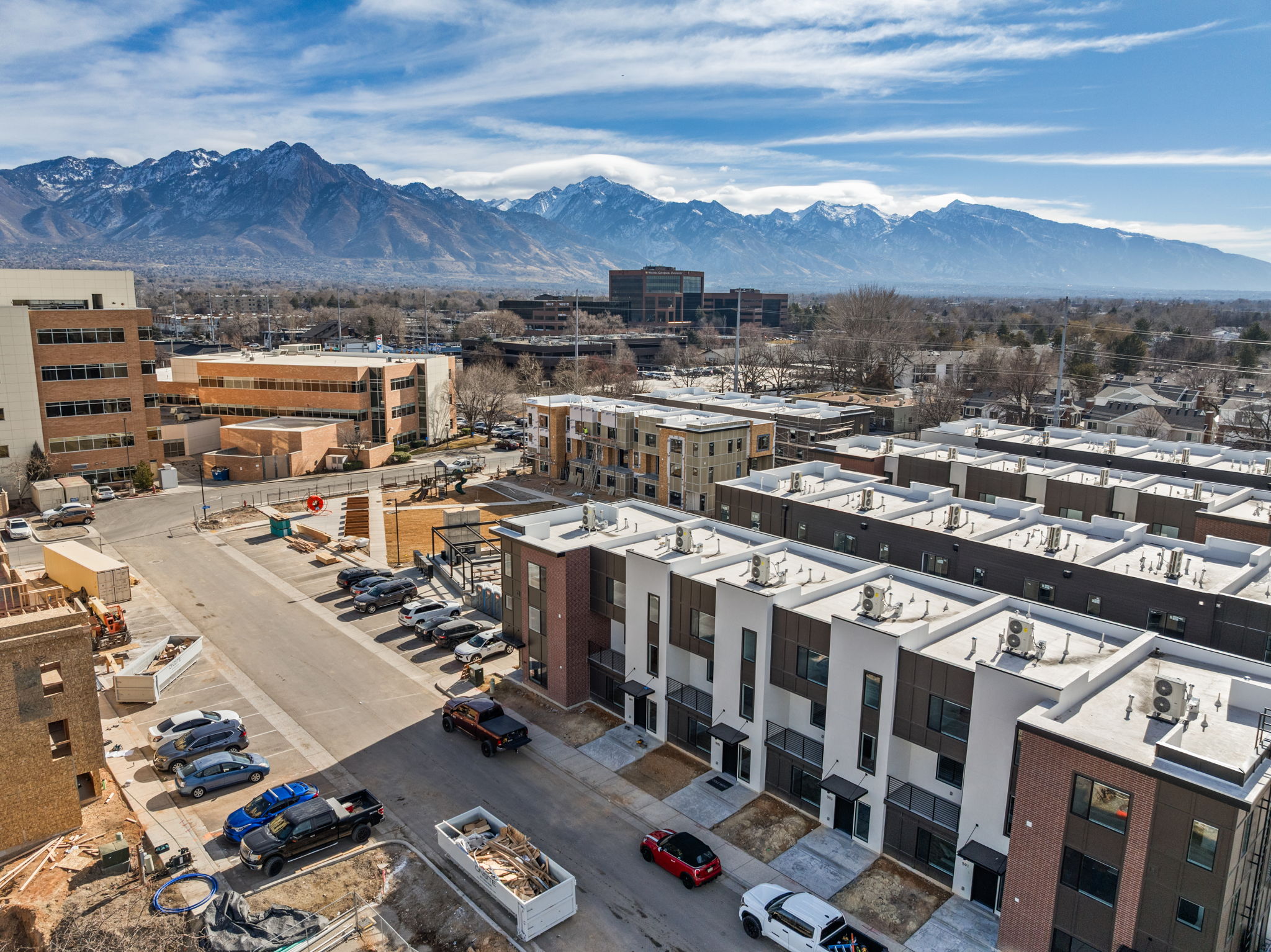Drone / aerial view of a mountain backdrop