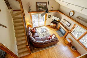 View into lower level from loft bedroom