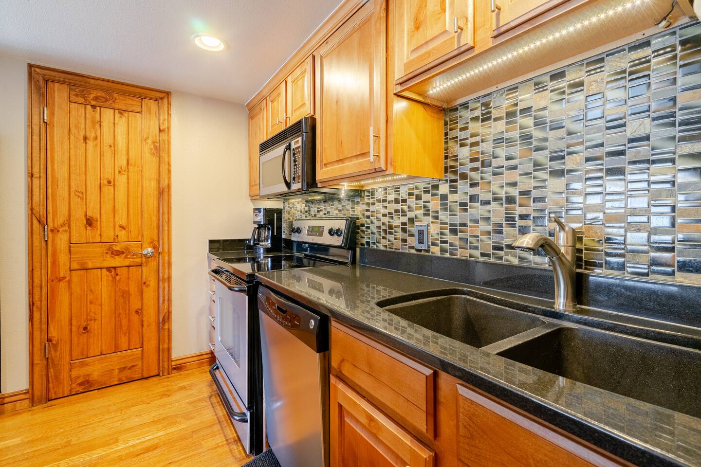 Quartz countertops and composite sink
