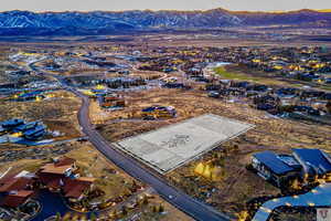 Aerial perspective of suburban area with mountains