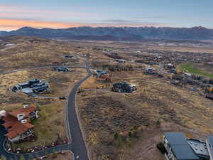 Aerial view at dusk of a mountain view